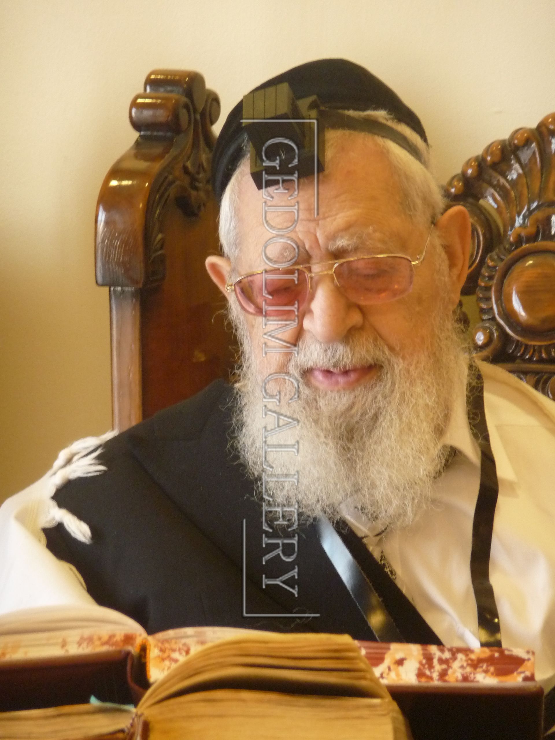 A man with a beard and glasses sits in a chair with the word gallery on the bottom