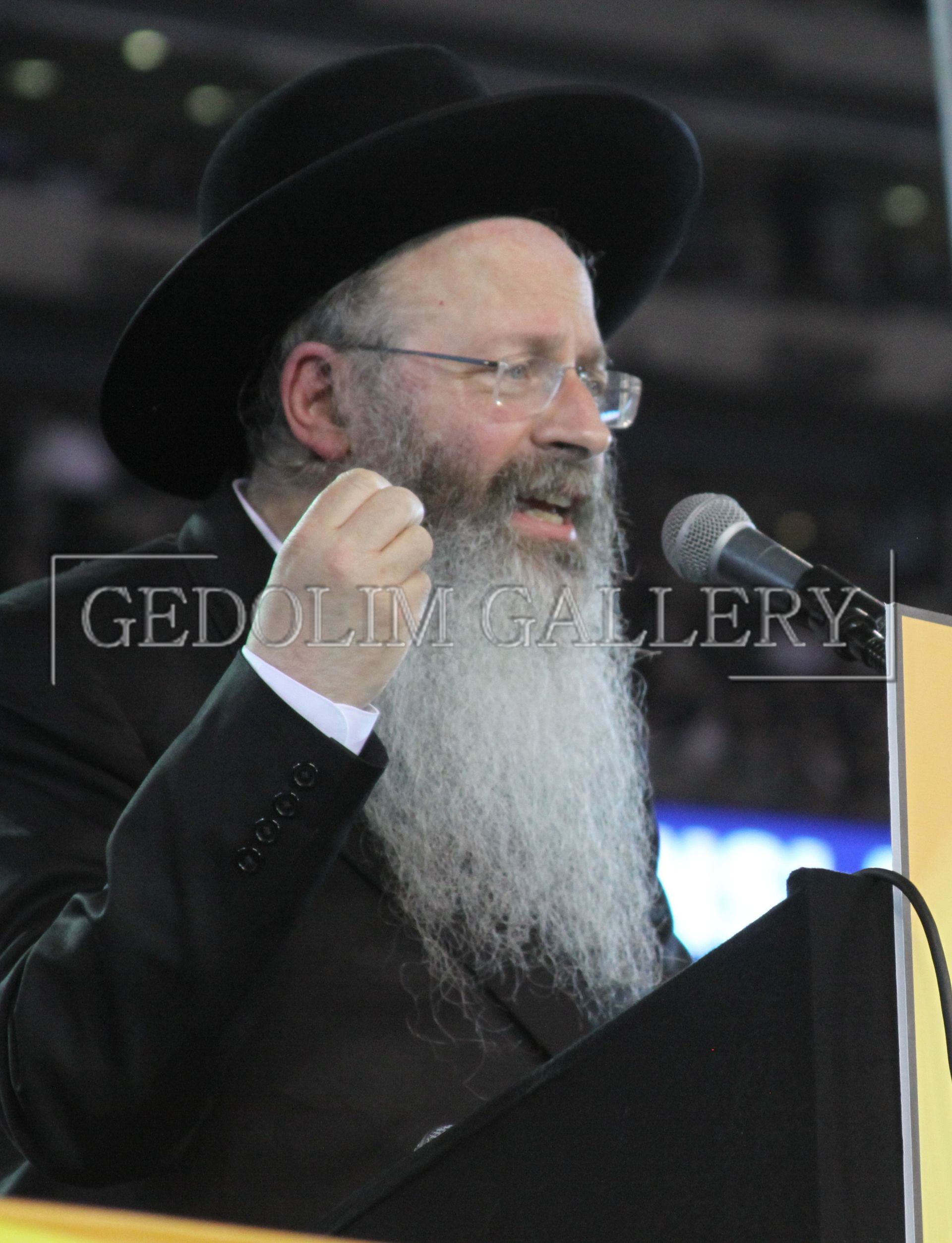 A man with a beard and glasses is speaking into a microphone with the word gedolin gallery in the corner