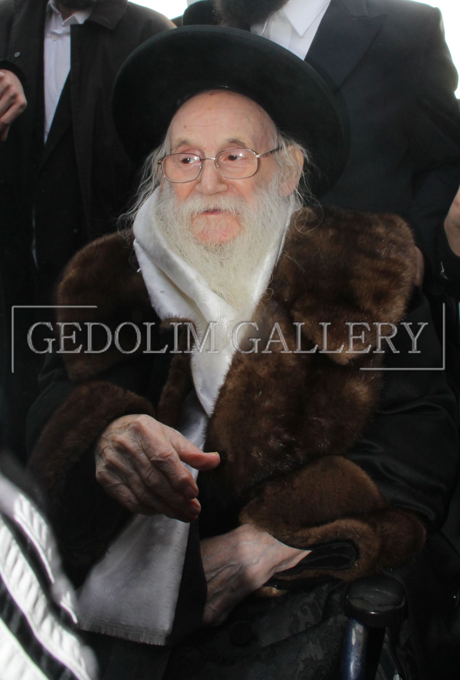 A man with a beard and glasses is wearing a fur coat