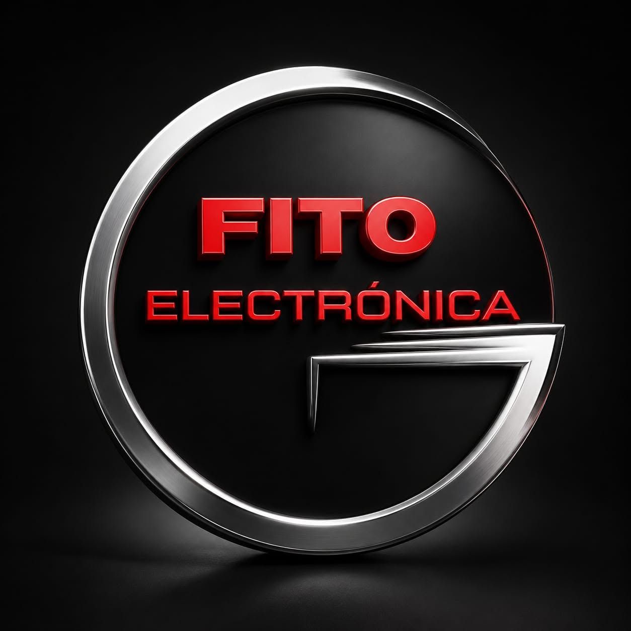 Logo circular negro y plateado de FITO ELECTRÓNICA con texto rojo sobre fondo oscuro.