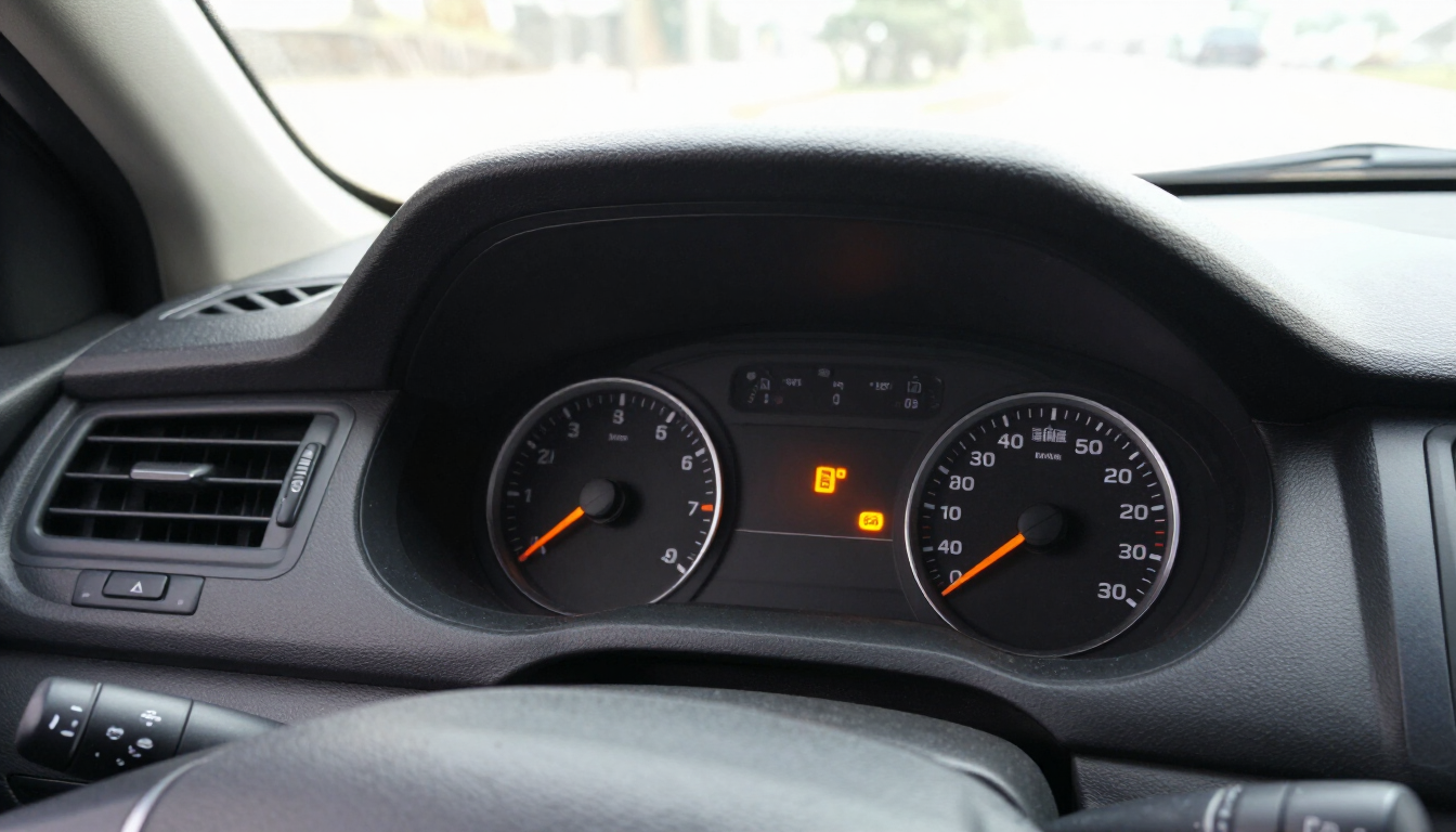 Tablero de instrumentos del automóvil con luces de advertencia iluminadas 