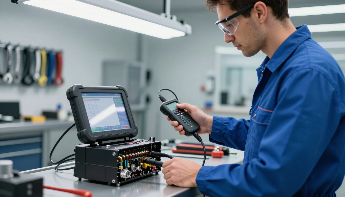 Técnico diagnosticando un módulo electrónico automotriz