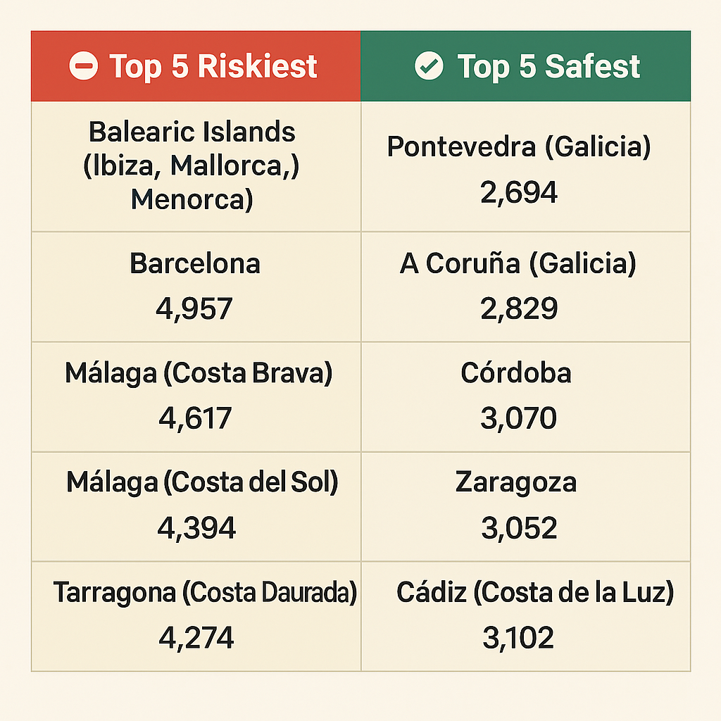 Spain’s Riskiest vs Safest Tourist Destinations Revealed
