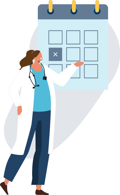 Doctor señalando un calendario con una 
