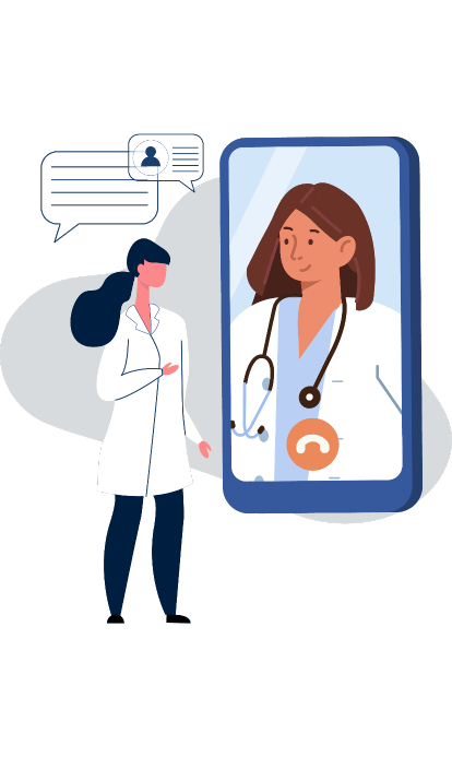 Una médica consulta a otro médico a través de un teléfono inteligente.