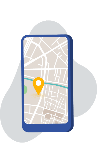 Smartphone con mapa y marcador de ubicación.