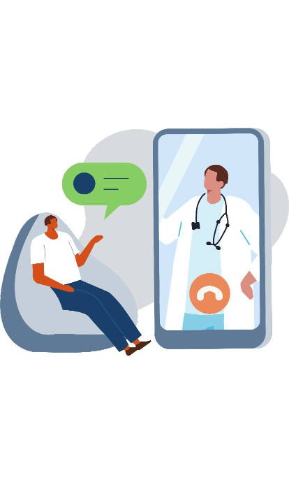 Hombre en casa consulta al médico mediante videollamada en teléfono inteligente.