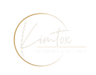 Gold circular logo with pale script text reading “Kimtox Aesthetics & Wellness”