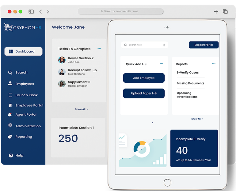 Electronic Form I-9 software screens by GryphonHR