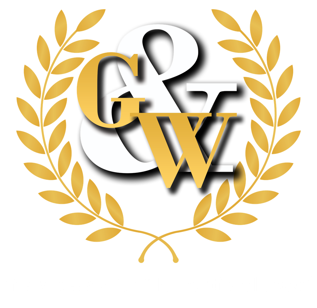 Gold laurel wreath with crossed stems at the bottom on a white background