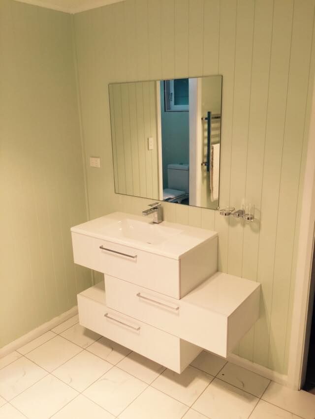 White Floating Bathroom Vanity with Drawers — Platinum Kitchens & Sawtell, NSW