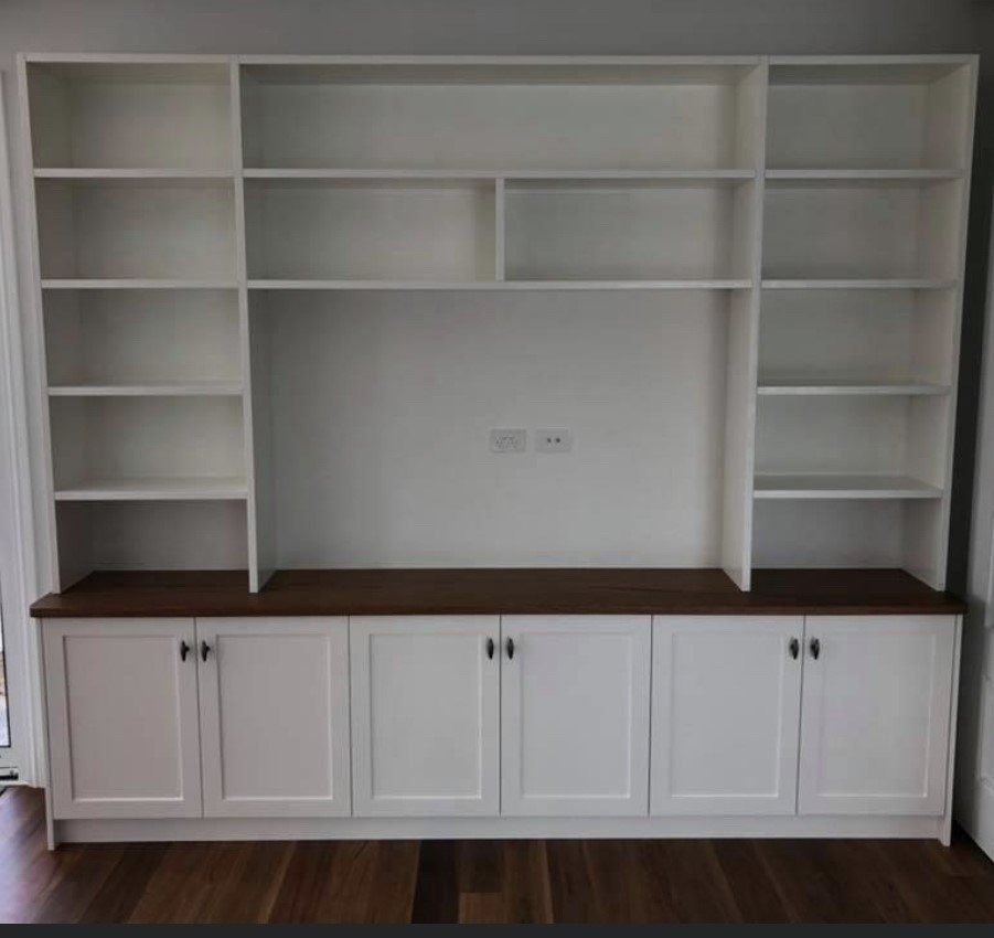 White Built-in Cabinet with Bookshelves — Platinum Kitchens & Bathrooms in North Boambee Valley, NSW