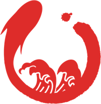 Red circular wave logo with a small red dot above and stylized waves at the bottom