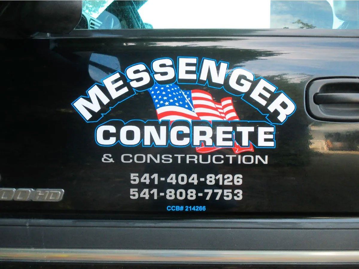 Messenger Concrete Lettering on Black Van — Coos Bay, OR — Art Signs, Inc.