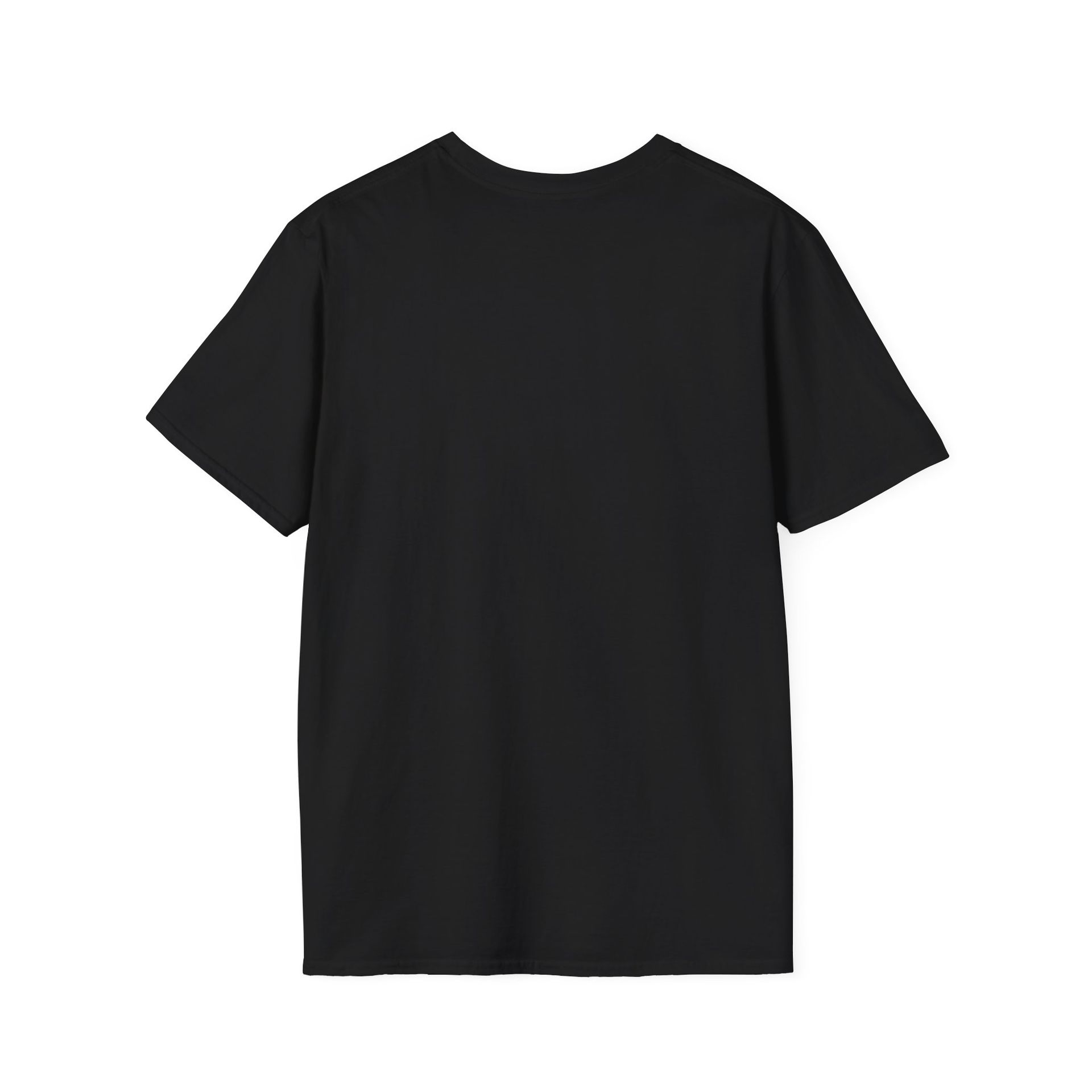 Black t-shirt with a detailed silver cross design and the word 