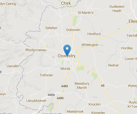 Oswestry, Shropshire Locksmith  1st Choice Location Map