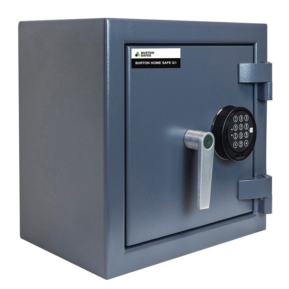 A safe with a handle and a digital lock on a white background. Chester Locksmiths