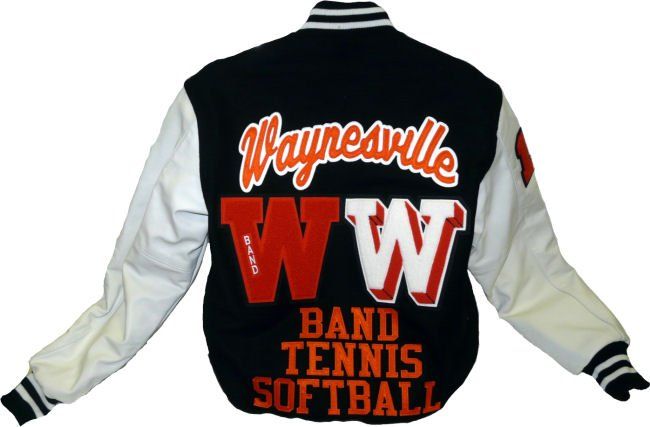 A black and white varsity jacket featuring 