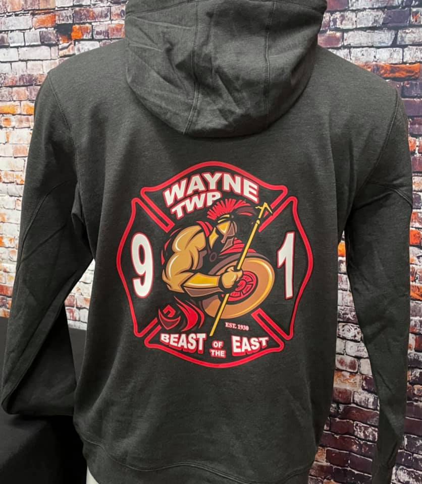 Dark gray hoodie featuring a