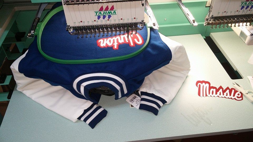 A Tajima embroidery machine stitches 