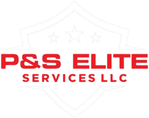 A red and white logo for p & s elite services llc