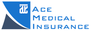 A blue and white logo for ace medical insurance