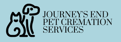 Journey&rsquo;s End Pet Cremation Services logo with black dog and cat on a light blue background