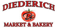 Diederich Market & Bakery logo with red text and a tomato graphic