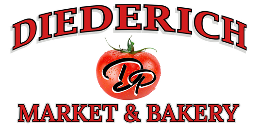 Diederich Market & Bakery logo with red text and a tomato graphic