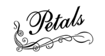 Decorative black script logo reading &ldquo;Petals&rdquo; with floral swirl embellishments