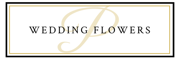 Wedding flowers sign with gold script on a white background with a thin gold border