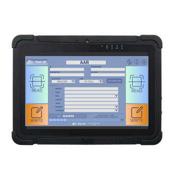 Rail-ID rugged tablet RFID reader front view by Intertech Rail for railway AEI and AAR applications