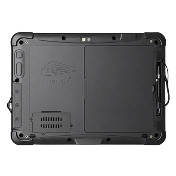 Rail-ID rugged tablet RFID reader rear view by Intertech Rail with industrial railway rugged housing