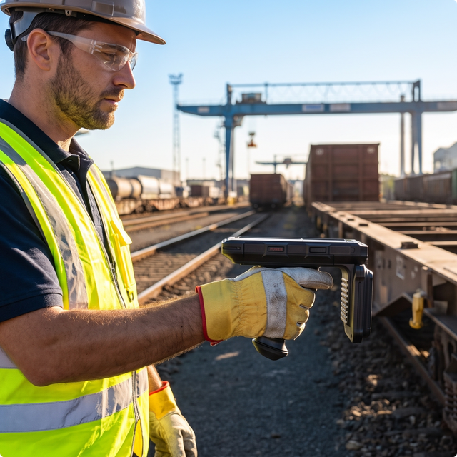 Rail-ID Model X handheld RFID reader front view by Intertech Rail for railway AEI and AAR applications