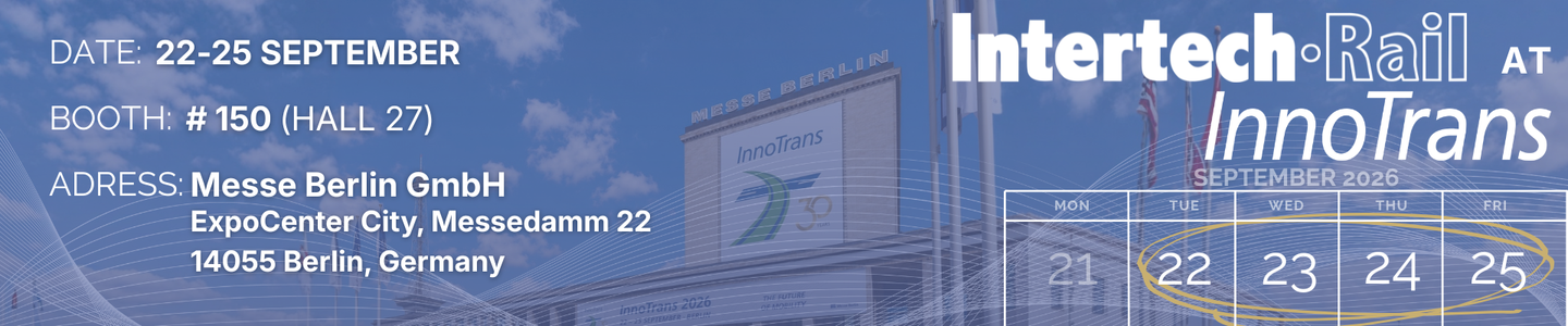 Intertech Rail banner for InnoTrans 2026, Messe Berlin, Hall 27, Booth 150