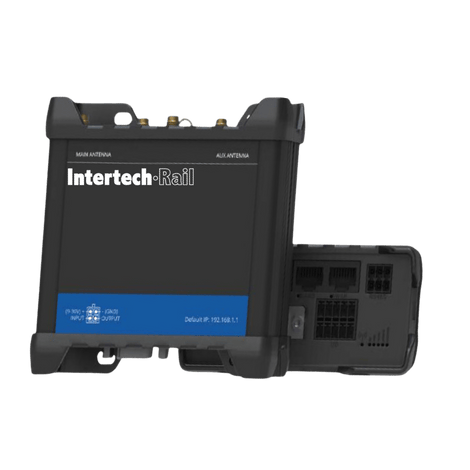 Black Intertech Rail device with a blue accent. Contains various ports and antennas.