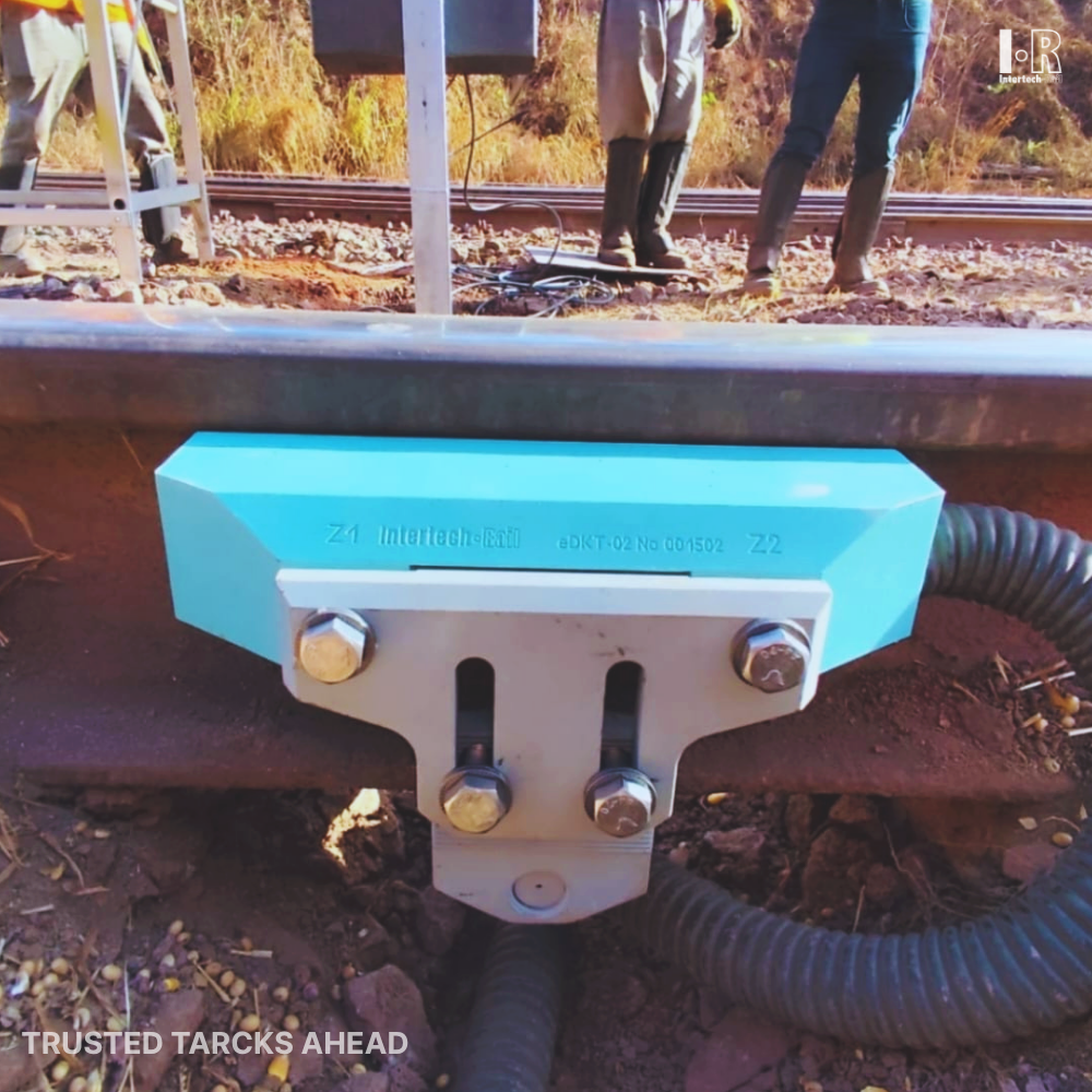 Intertech Rail wheel sensor mounted on the rail for axle counting and train integrity confirmation