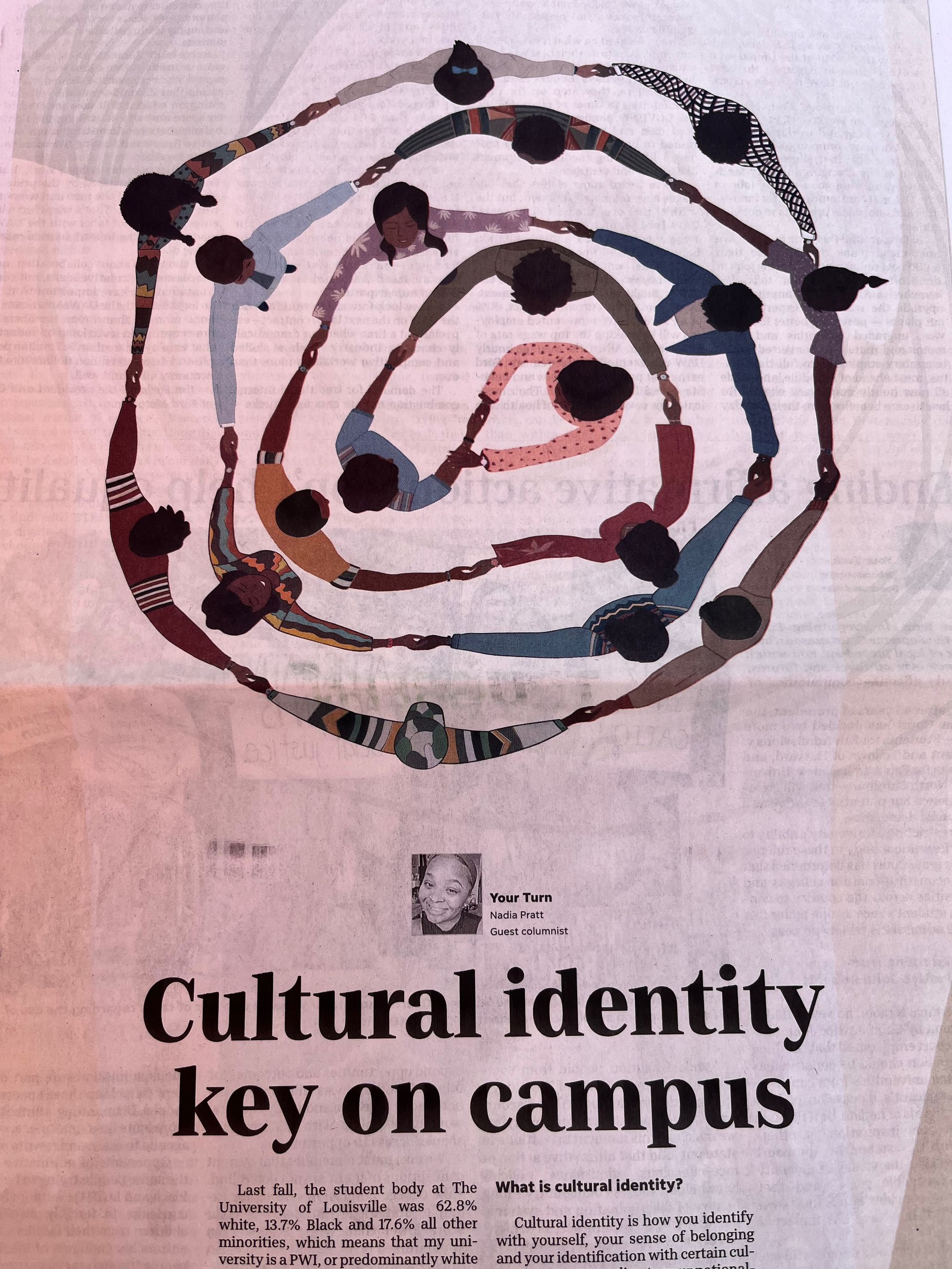 Newspaper image of people of color holding hands in a circle