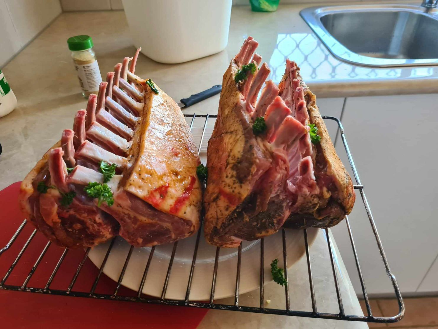 Two racks of lamb Elegantly Displayed on a Cooling rack  — Coastal Meats in Yeppoon, QLD