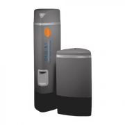 Gray and black water softener system with cylindrical tank and control unit