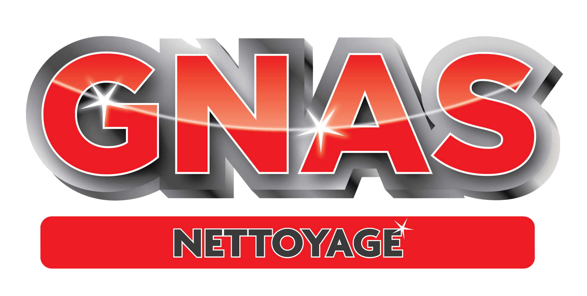 Le logo de gnas nettoyage est rouge et argent.