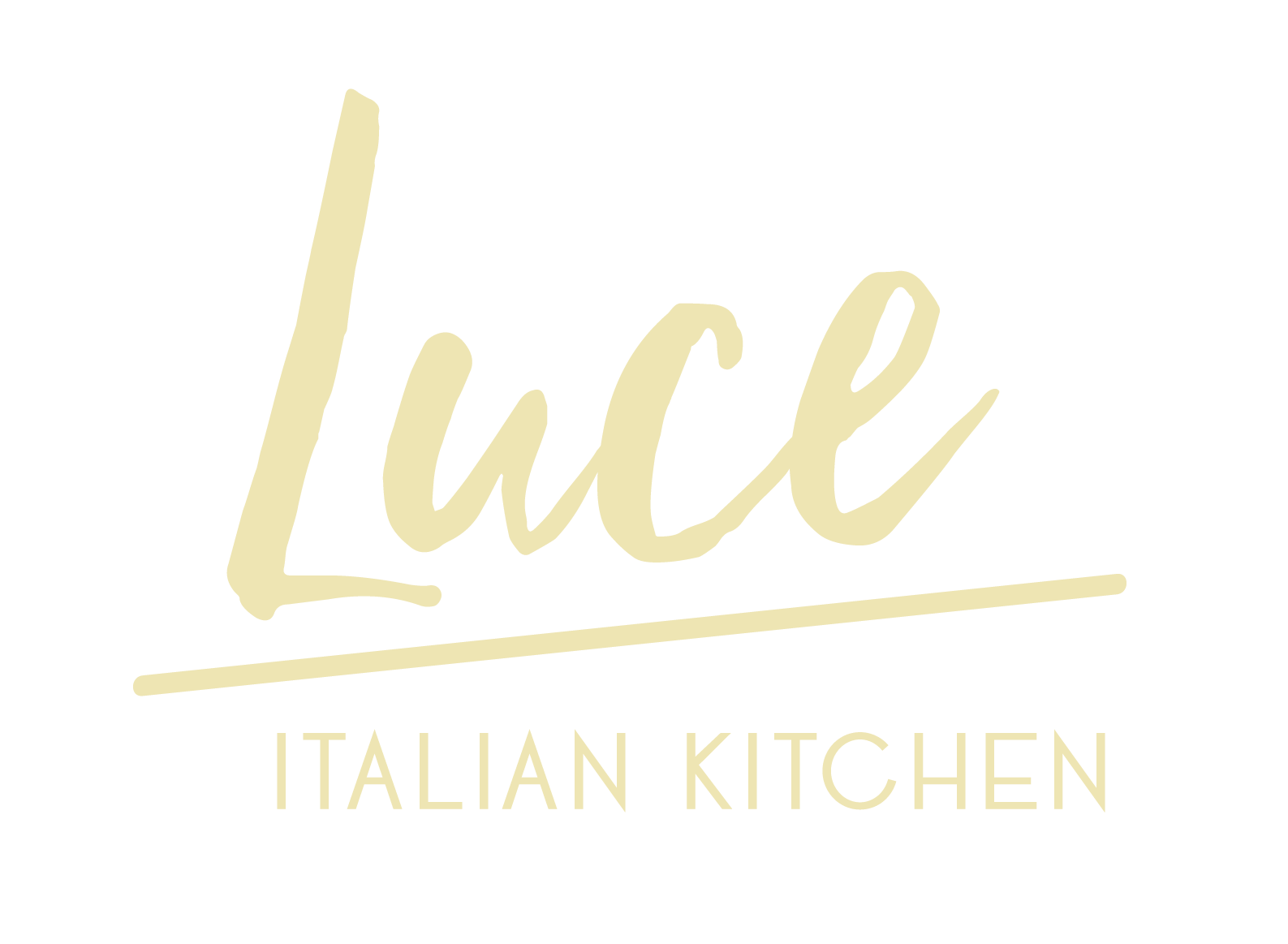 Gold logo reading &ldquo;Luce&rdquo; with &ldquo;Italian Kitchen&rdquo; beneath it on a white background
