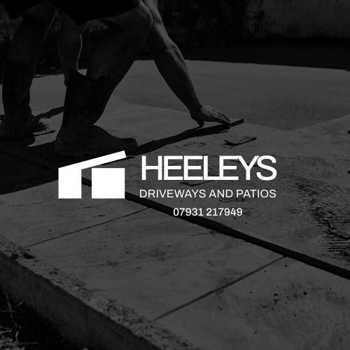 Hefleys Driveways and Patios logo over a worker smoothing concrete with a trowel