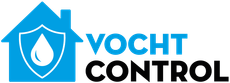 Vocht Control-logo met een blauw huis en een waterdruppelpictogram op een witte achtergrond.