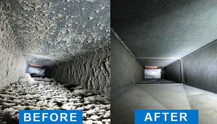 A duct with a brush in it is being cleaned.
