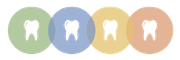 Four overlapping colored circles, each with a tooth icon inside, representing dental health.