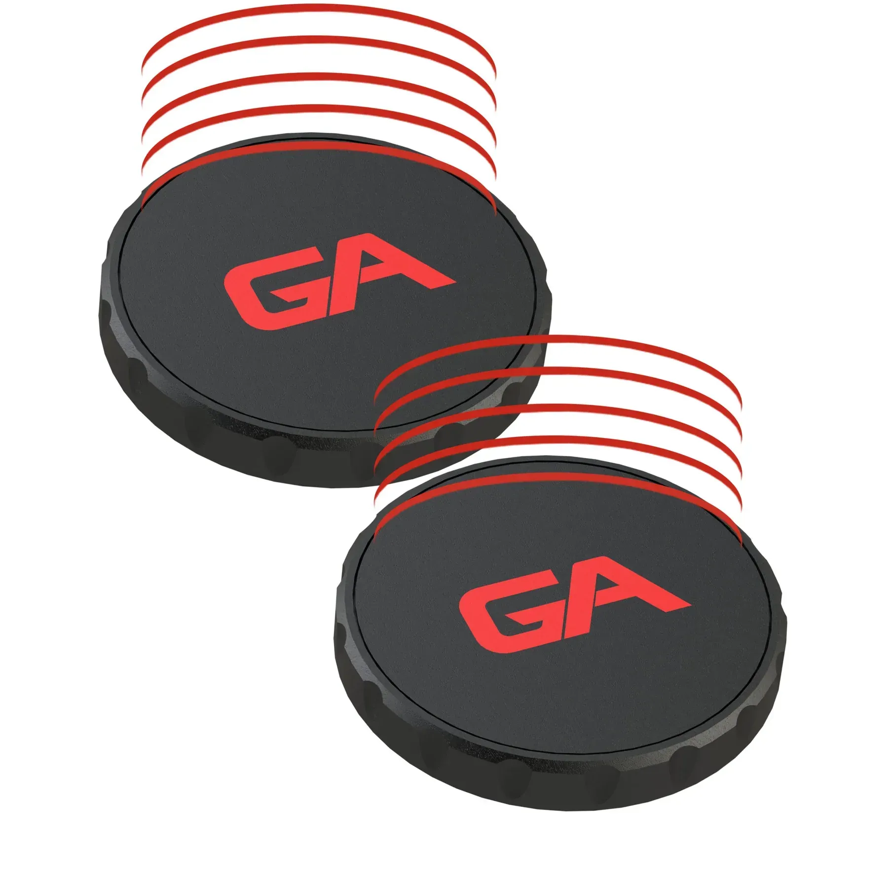 Two black circles with the letters ga on them