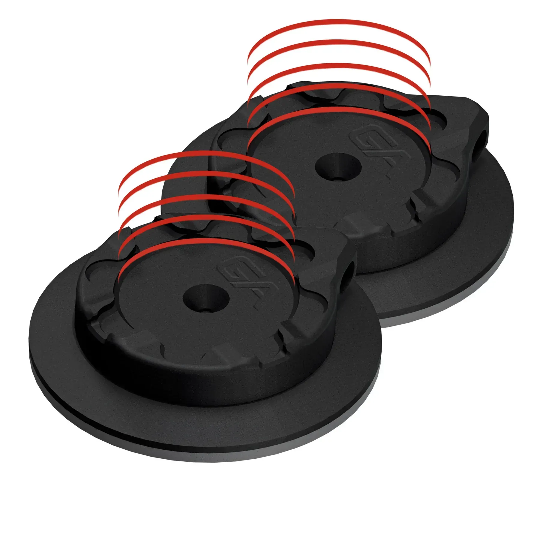 A pair of black plates with red lines on them