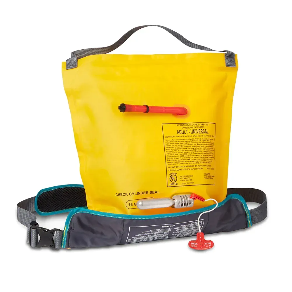 A yellow life preserver with a red pen in it