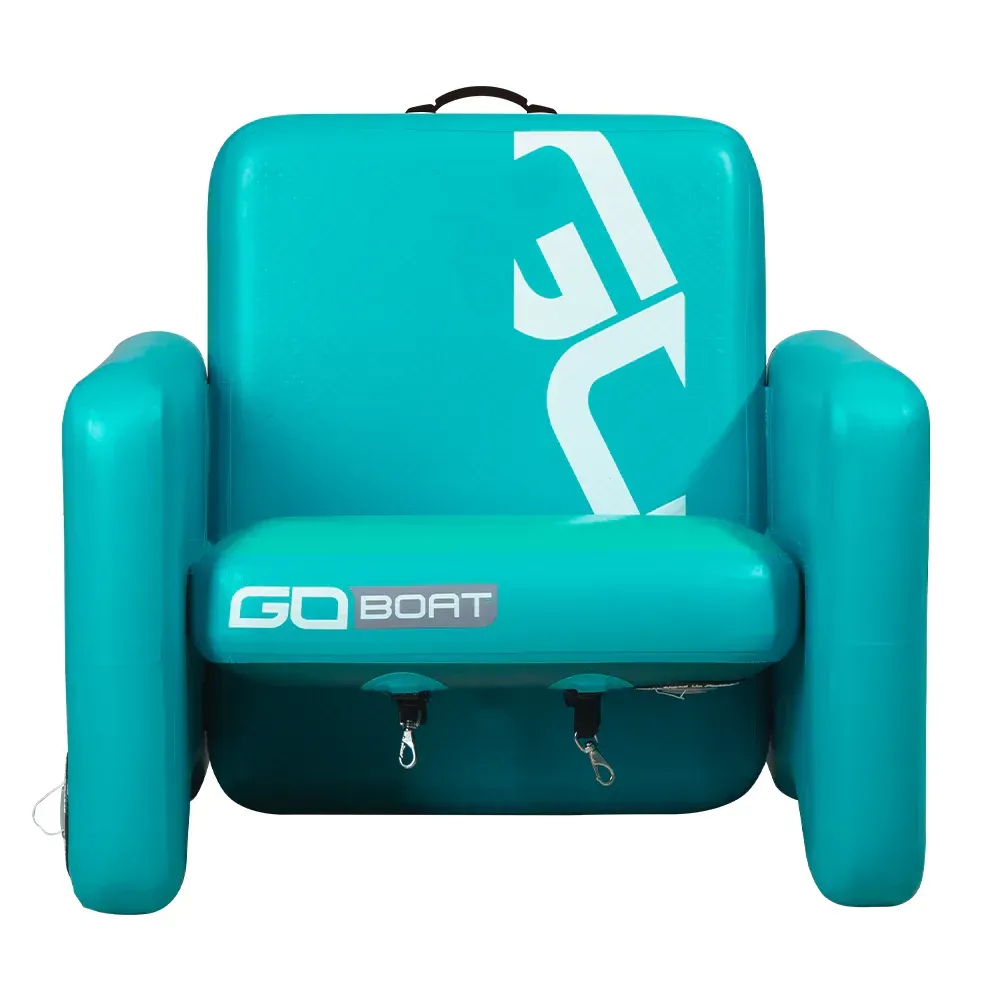 A black and blue device that says go boat on it